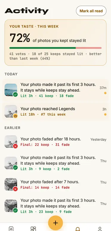 The same Activity screen in light mode.